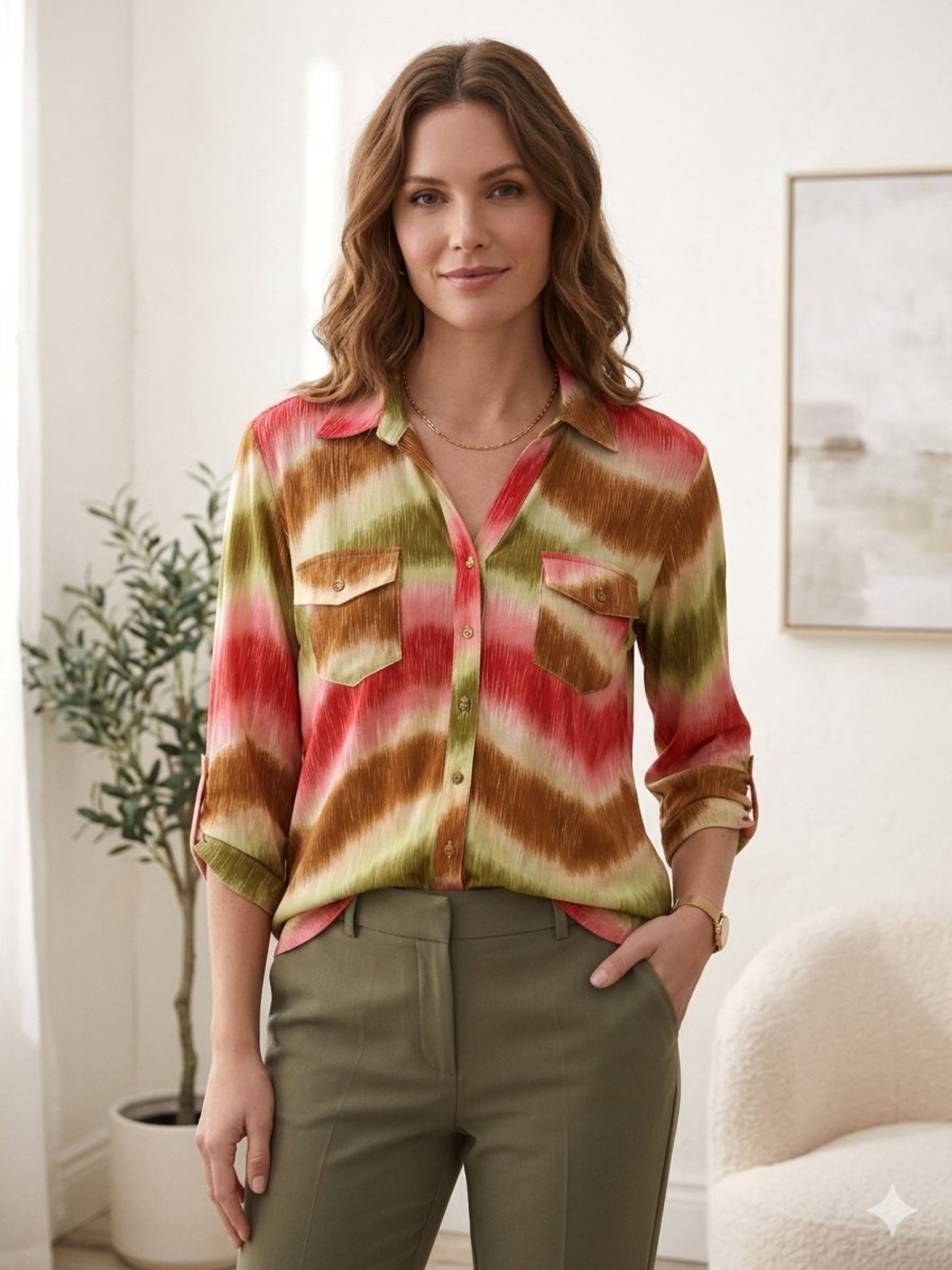 Emily Daniels Relaxed Fit Multicolor Stripe Button-Down Shirt